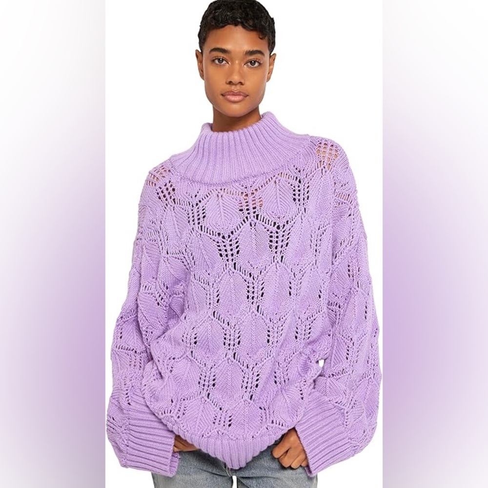 Joie Lavender Chunky Wool Pointelle Mock‎ neck Sweater